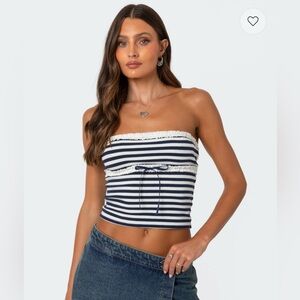 Striped Eyelit Trim Tube Top